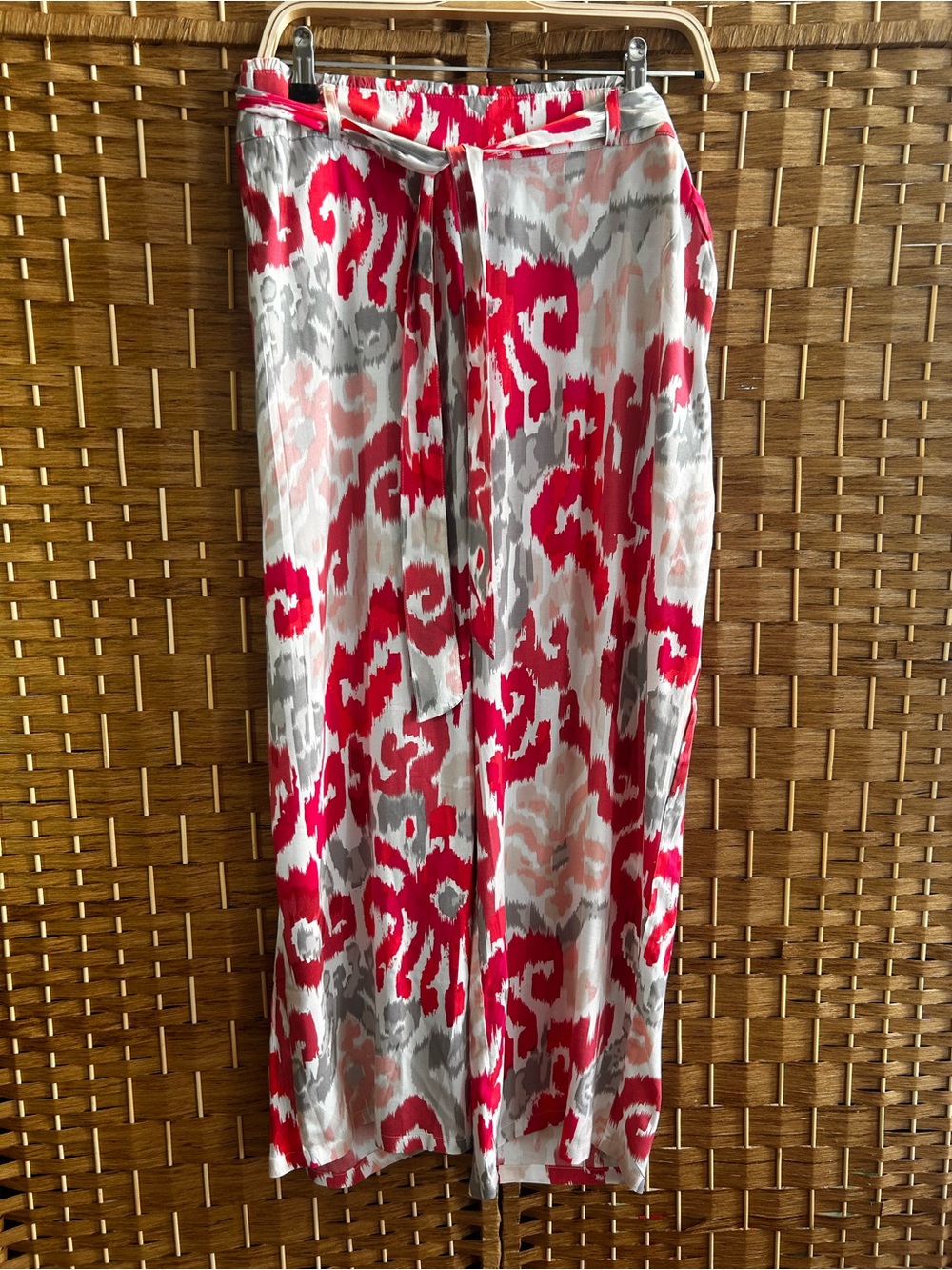 da-sh Ikat Print Wide Leg Pants Tie Waist Pockets Pull On L Boho Resort